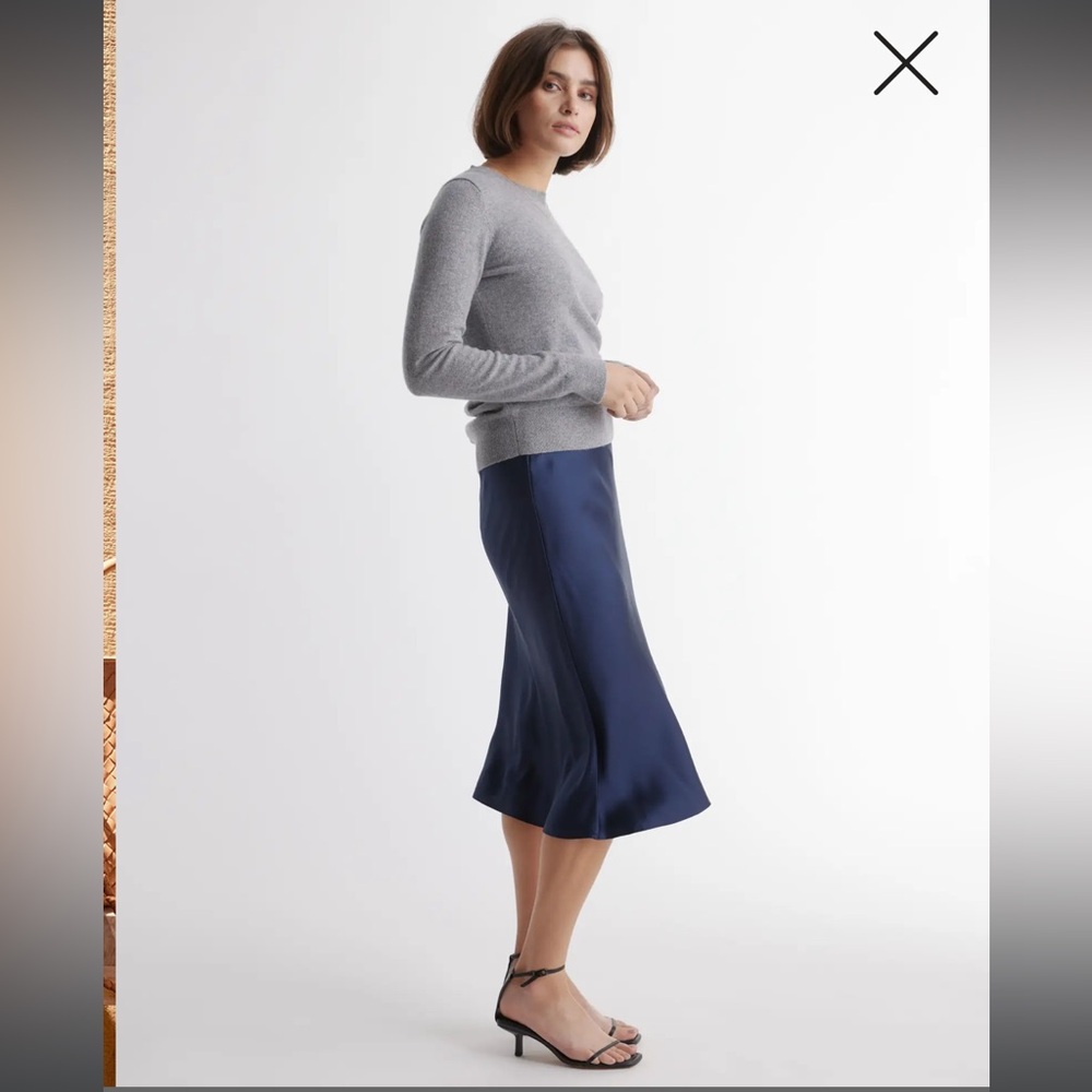 Quince 100% Washable Silk Skirt - Medium, Navy